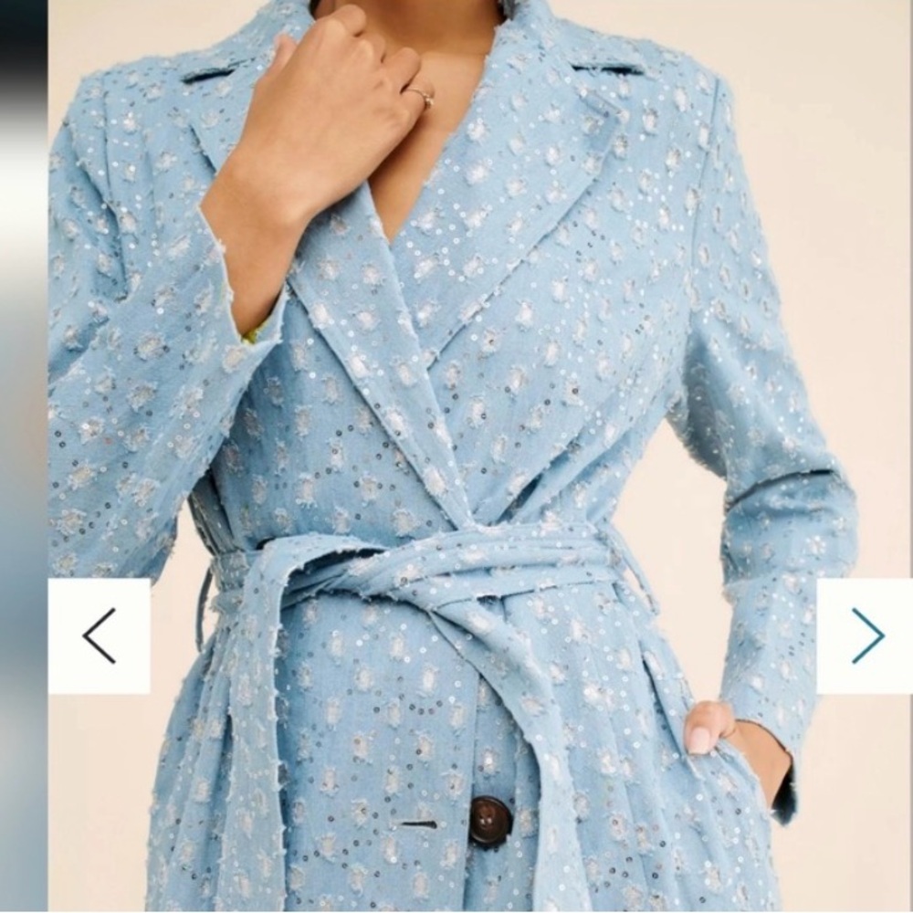 Never Fully Dressed Light Blue Textured Trench Coat